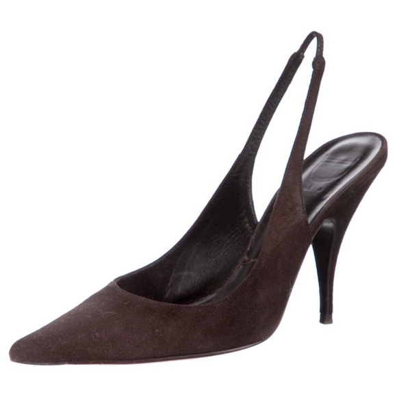 MISSDIOR Slingback 9 Marron Moyen Pumps Brown Suede Pointed Toe Size 36.5 - Picture 11 of 11